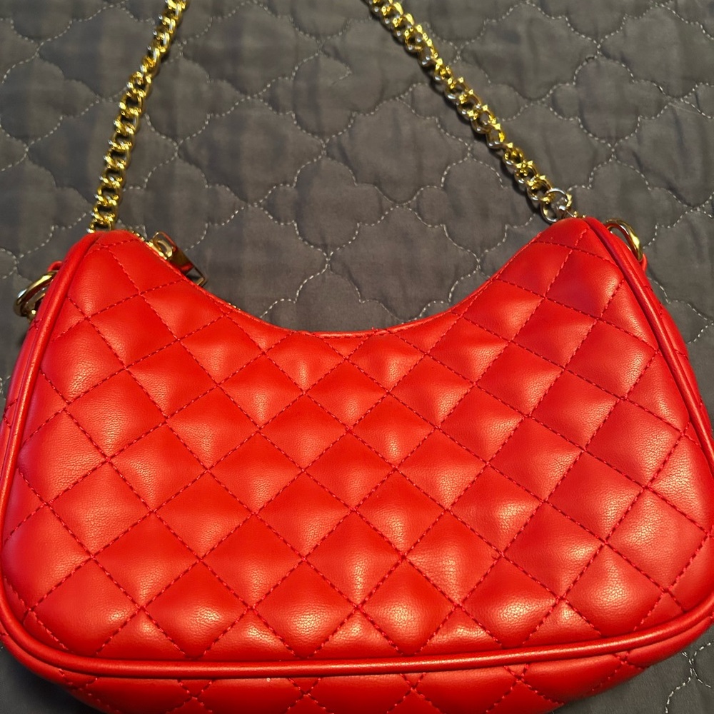 Red Quilted Chain Shoulder Bag